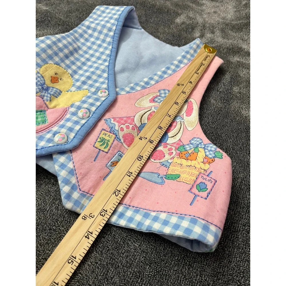 Vintage Handmade Easter Bunny Chick Patchwork Vest Blue Gingham Pink Kids Spring
